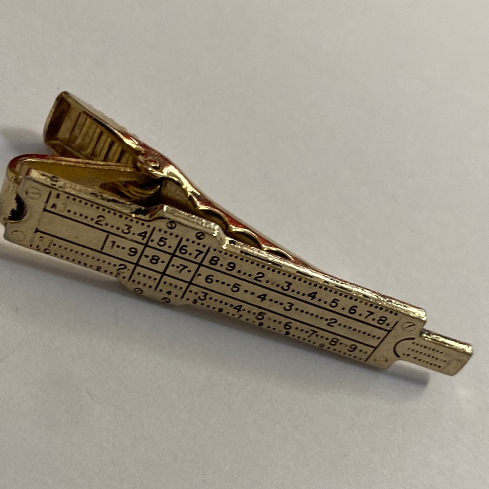 vintage gold tone slide rule tie clip